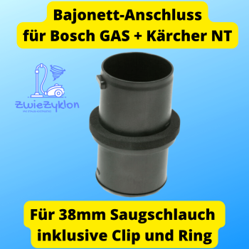 Anschlussmuffe für 38 mm Saugschlauch auf Bosch GAS & Kärcher NT Klick-Verschluss